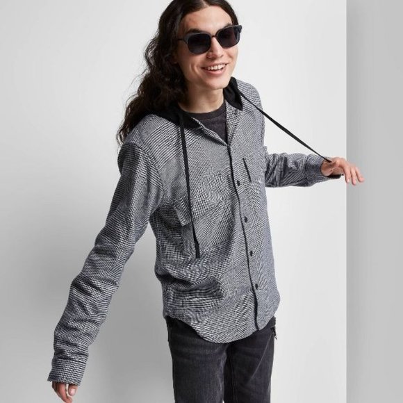 Original Use Mens Medium Long Sleeve Button Down Shirt Hoodie Plaid Soft Adult - Picture 5 of 9